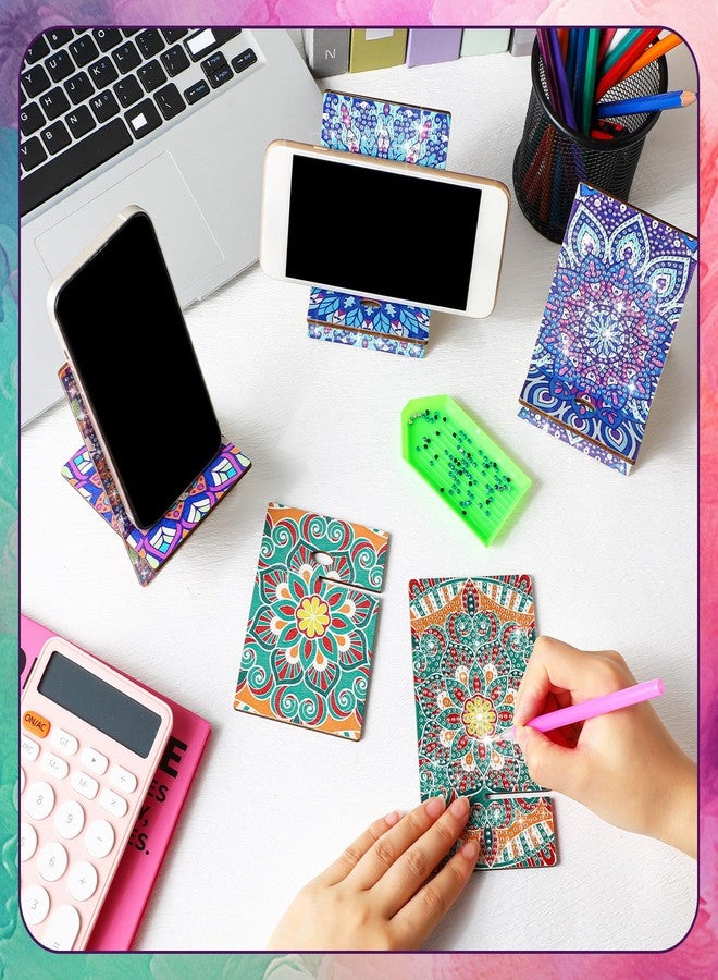 Saillong 4 Pcs Diamond Painting Cell Phone Stand DIY Full Drill Crystal Diamond Art Phone Holder Bling Mandala Painting Art Craft Kits for Beginner Adult - Image 3