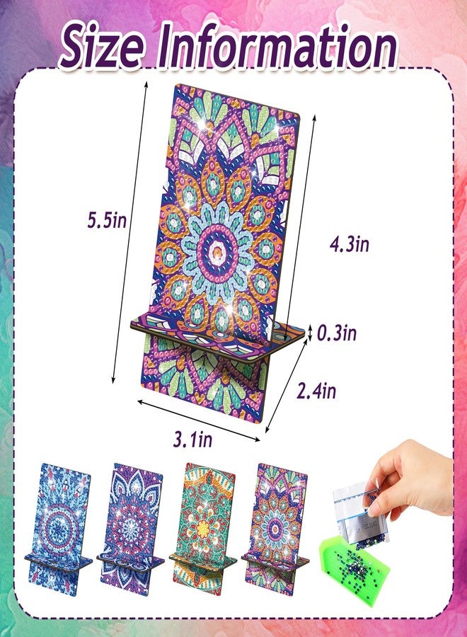 Saillong 4 Pcs Diamond Painting Cell Phone Stand DIY Full Drill Crystal Diamond Art Phone Holder Bling Mandala Painting Art Craft Kits for Beginner Adult - Image 4
