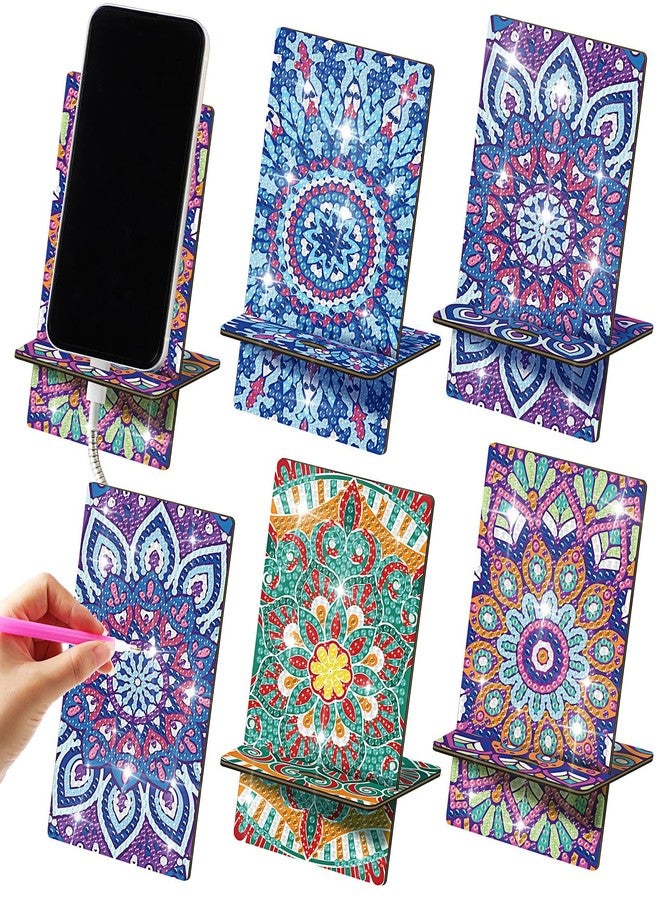Saillong 4 Pcs Diamond Painting Cell Phone Stand DIY Full Drill Crystal Diamond Art Phone Holder Bling Mandala Painting Art Craft Kits for Beginner Adult - Image 1
