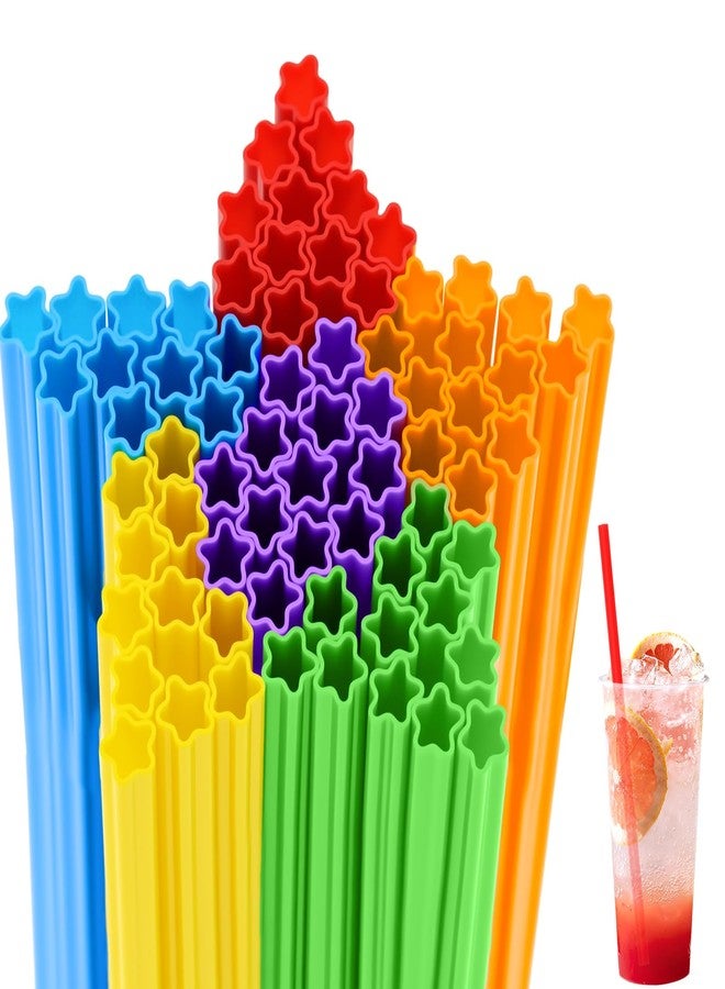Potchen 60 Pcs Colorful Star Shaped Plastic Straws Disposable Drinking Cute Straw for Beverage Cocktail Birthday Party Baby Shower Wedding Decorations (Vivid Color) - Image 1