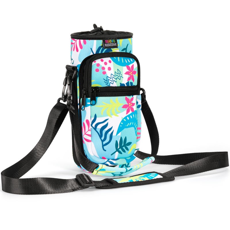 Nuovoware Water Bottle Carrier Bag 25oz32oz Bottle Pouch Holder Adjustable Shoulder Hand Strap 2 Pocket Sling Neoprene Sleeve Sports Accessories for MenWomen Hiking Travelling Coloured Leaves - Image 2