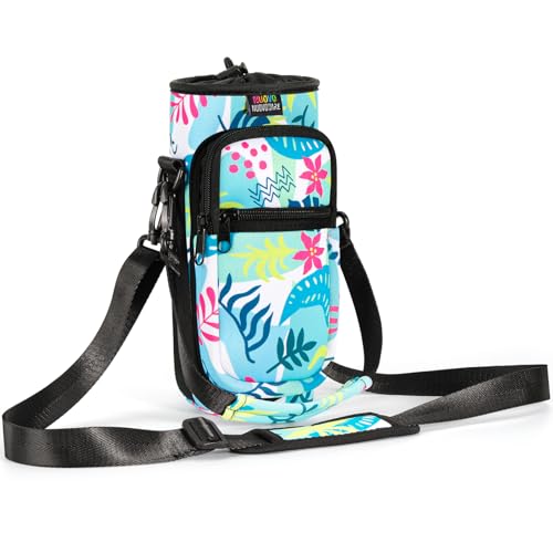 Nuovoware Water Bottle Carrier Bag 25oz32oz Bottle Pouch Holder Adjustable Shoulder Hand Strap 2 Pocket Sling Neoprene Sleeve Sports Accessories for MenWomen Hiking Travelling Coloured Leaves - Image 1