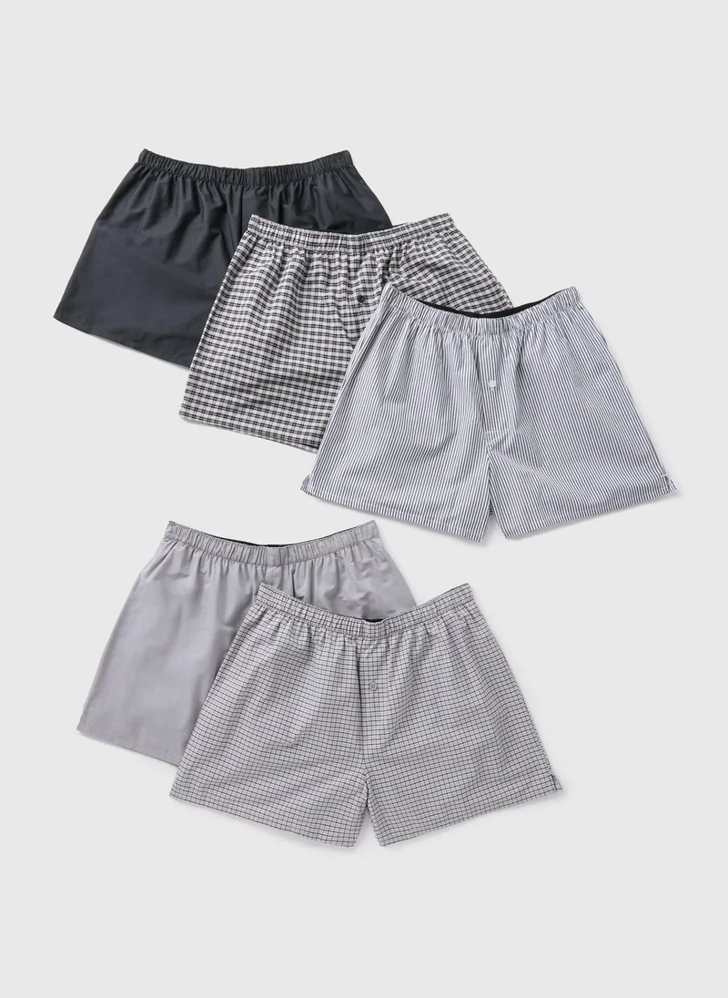 Matalan 5 Pack Mono Woven Check Boxers