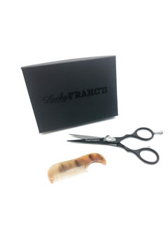 Lucky Franc's Lucky Franc's Beard Grooming Kit with Japanese Beard Scissors & Ox Horn Handmade Mini Beard Combs for Men. Mustache Trimming Kit with Mustache Hair Scissors and Comb for Men. Handmade Beard Care Kit  - Image 1
