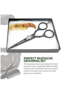 Lucky Franc's Lucky Franc's Beard Grooming Kit with Japanese Beard Scissors & Ox Horn Handmade Mini Beard Combs for Men. Mustache Trimming Kit with Mustache Hair Scissors and Comb for Men. Handmade Beard Care Kit  - Image 2