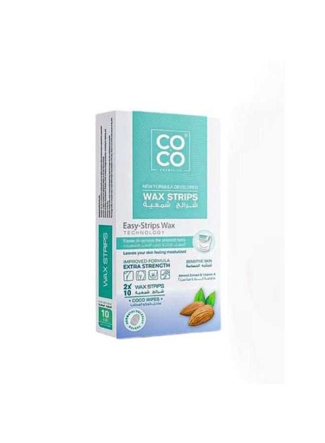 كوكو شرائح شمعية لإزالة الشعر مع مستخلص اللوز وفيتامين A للبشرة الحساسة - 10 شرائط