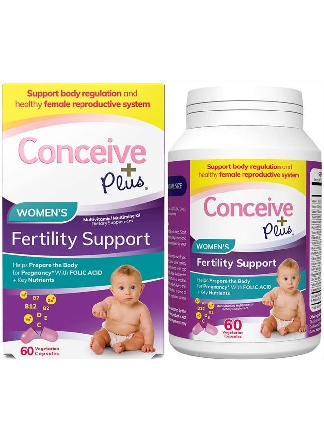 Conceive Plus كونسيف بلس دعم الخصوبة للنساء - مكملات الخصوبة للنساء، فيتامينات ما قبل الولادة، 60 كبسولة، إمداد لمدة 30 يومًا - Image 1
