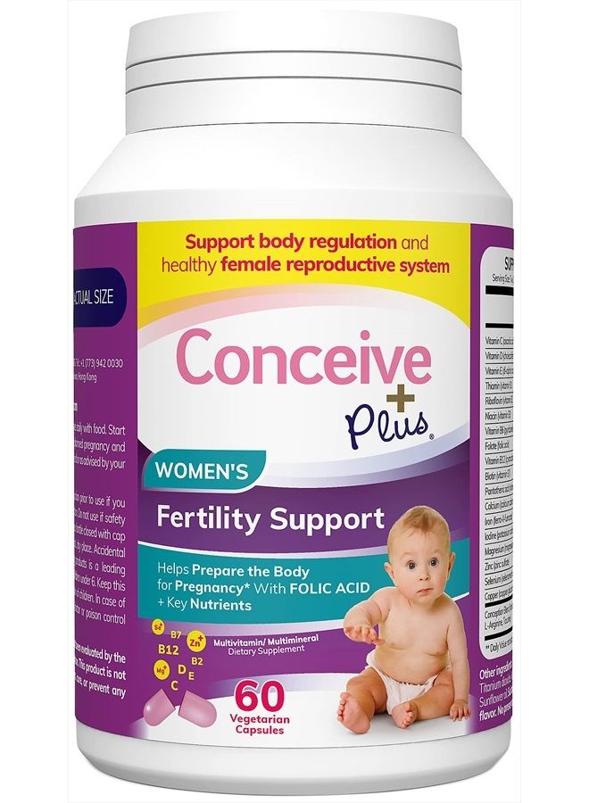 Conceive Plus كونسيف بلس دعم الخصوبة للنساء - مكملات الخصوبة للنساء، فيتامينات ما قبل الولادة، 60 كبسولة، إمداد لمدة 30 يومًا - Image 3