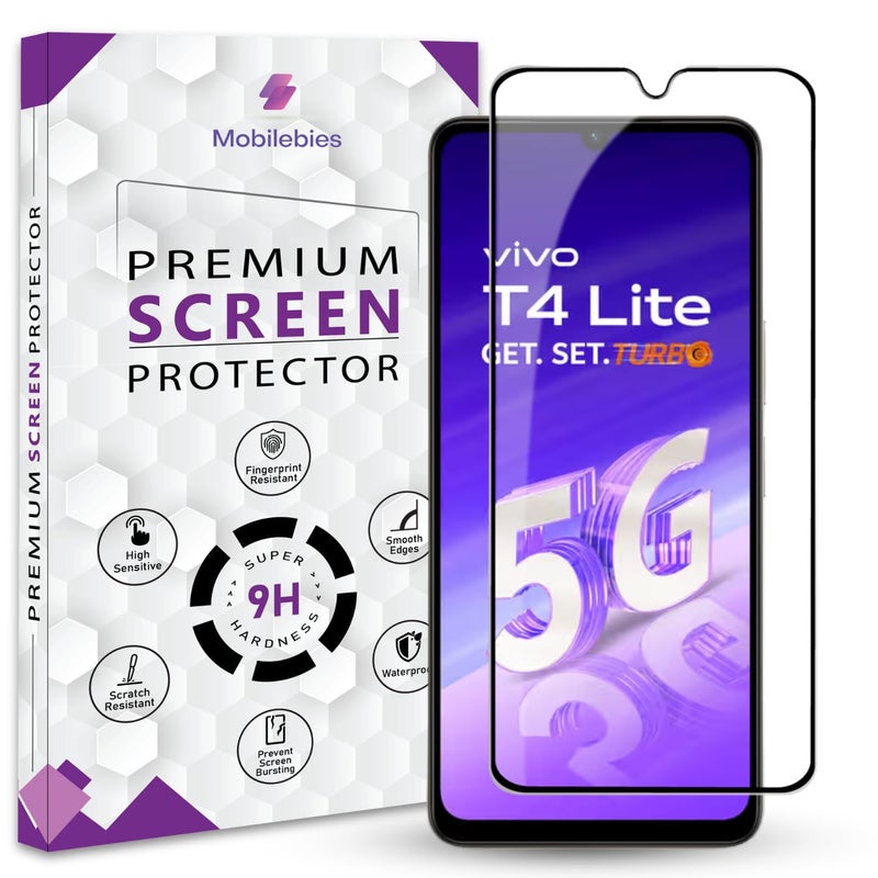 Mobilebies Premium Tempered Glass Screen Protector Guard For Vivo T4 Lite 5G (6.74 Inch, Pack of 1) | Edge to Edge Coverage With Easy to installation kit - Image 1