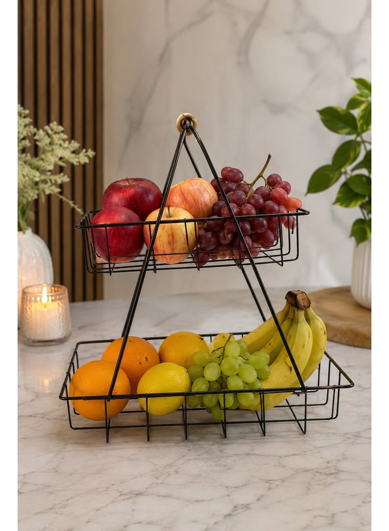 2 Tier Fruit Basket Baesan Large Countertop Fruit Bowl Bread Basket Vegetable Holder For Kitchen Storage Black