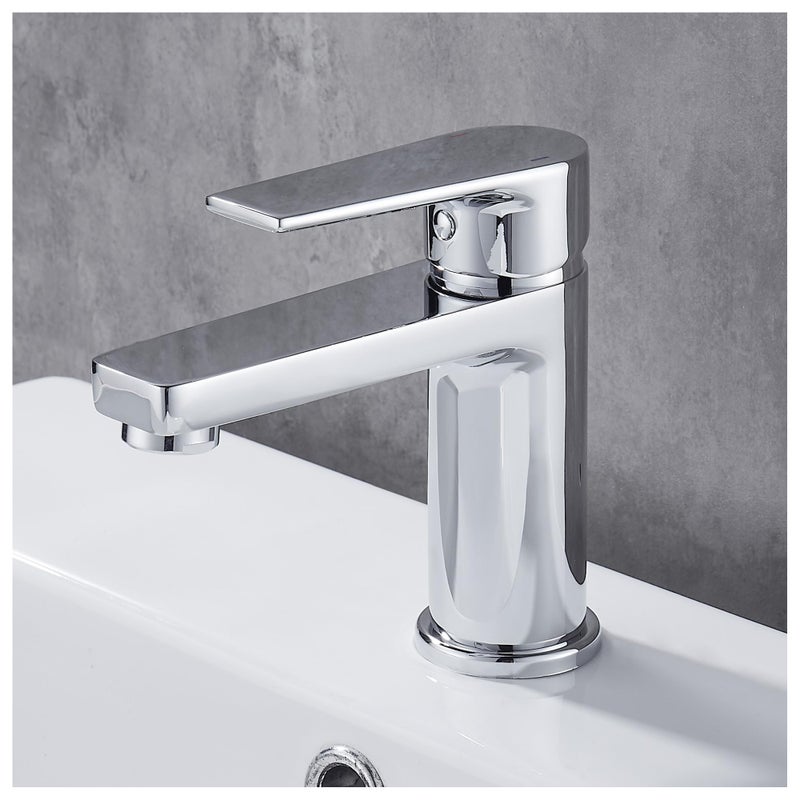Gricol Bathroom Basin Tap Solid Brass Square Handle Hot Cold Mixer Tap Single Lever Faucet - Image 1