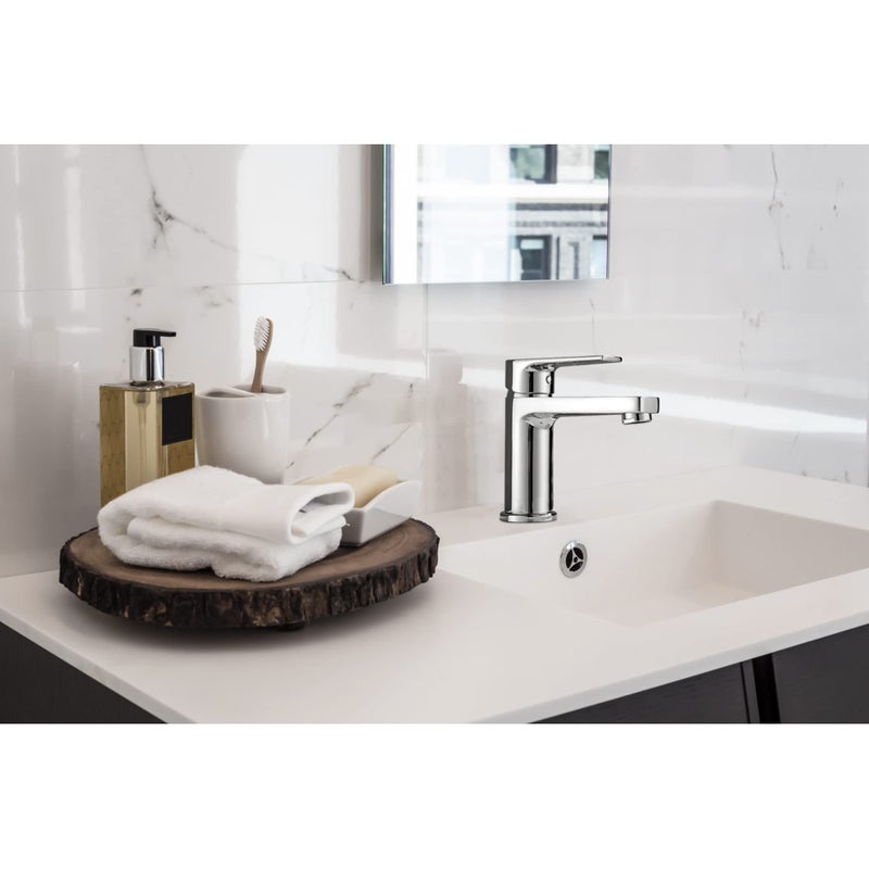 Gricol Bathroom Basin Tap Solid Brass Square Handle Hot Cold Mixer Tap Single Lever Faucet - Image 2