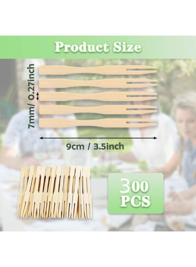 Bamboo Forks for Appetizers, 3.5 inch Mini Forks Bamboo Forks Appetizer Forks Small Fruit Forks Toothpicks Disposable Food Picks Forks for Appetizer Charcuterie for Party - 300 pieces - Image 2