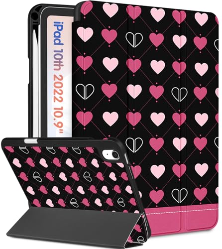 Wazzasoft for iPad A16 Case 2025 for iPad 10th Generation Case Cute Women Girls Girly Kawaii Teens Heart Design Unique Pencil Holder Auto SleepWake Tablet Cover for Apple 1110 109 Inch - Image 1