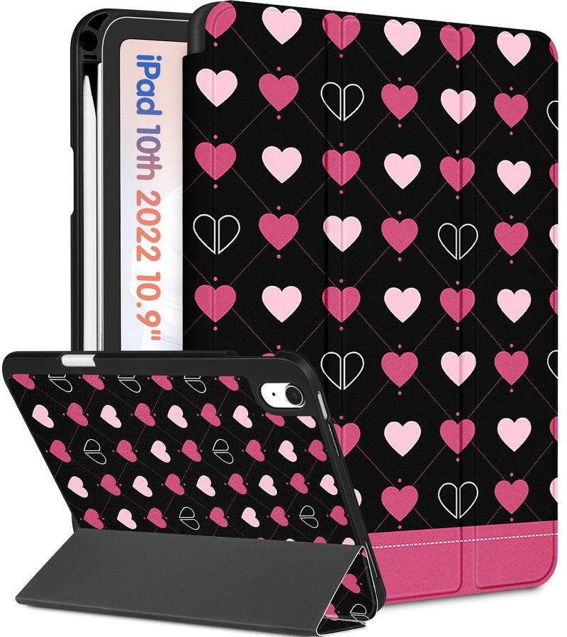 Wazzasoft for iPad A16 Case 2025 for iPad 10th Generation Case Cute Women Girls Girly Kawaii Teens Heart Design Unique Pencil Holder Auto SleepWake Tablet Cover for Apple 1110 109 Inch - Image 2