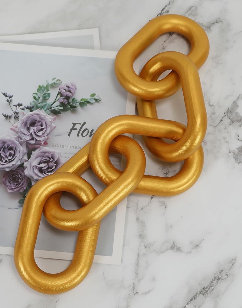 HMASYO Golden Wood Chain Link Decor, 5-Link Wooden Decorative Chain Home Decor Accents, Coffee Table Decor, Shelf Decor Aesthetic, Modern Bookshelf Table Decorative Objects for Living Room - Image 1