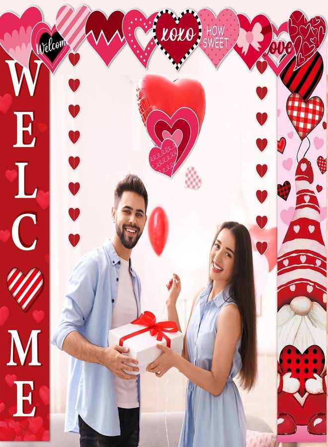 Wiooffen مجموعة زينة باب عيد الحب مكونة من 17 قطعة، تتضمن أكاليل قلوب، وقلوب حب مقطوعة، ونقشة قزم أحمر بنقشة مربعات الجاموس، ولافتة ترحيبية لعيد الحب للمنزل والمدرسة، وديكورات داخلية وخارجية للحفلات. - Image 5