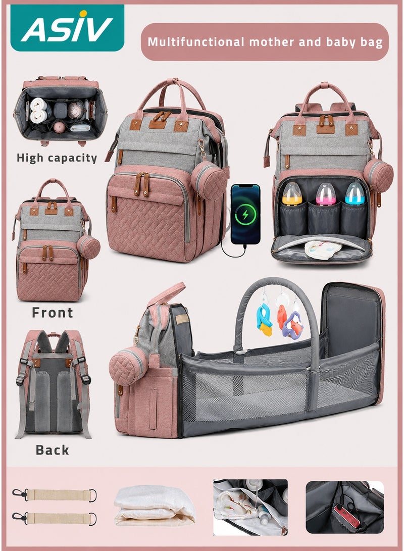 ASIV Baby Diaper Bag with Changing Pad – Waterproof, large-capacity diaper bag, perfect for moms and dads, with USB charging port and stroller straps. Baby shower gift. (RGB – likely refers to color options or lighting feature, please confirm) - Image 1