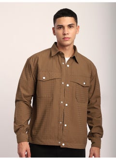Beyoung Camel Brown Block Textured Shacket  - Image 5