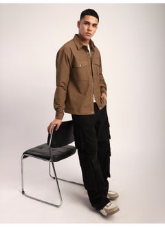 Beyoung Camel Brown Block Textured Shacket  - Image 1