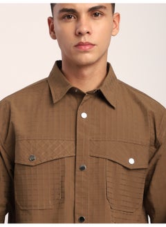 Beyoung Camel Brown Block Textured Shacket  - Image 3