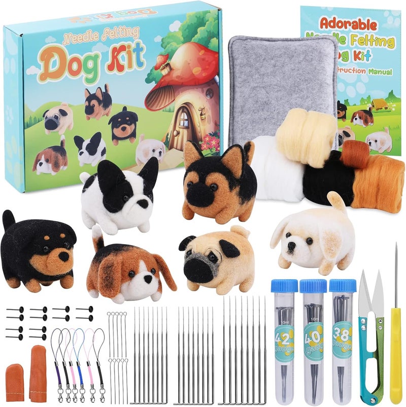 SUVSOON Needle Felting Kit, 6 Doll Making Wool Needle Felting Starter Kit with Instruction, Felting Foam Mat and DIY Needle Felting Supply for DIY Craft Animal Home Decoration Birthday Gift - Image 1