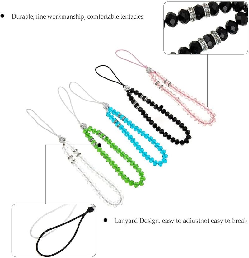 Crystal Glass Beads Phone Lanyard Strap Anti Lost Wristlet for Women Lightweight Design 5pcs - Image 5