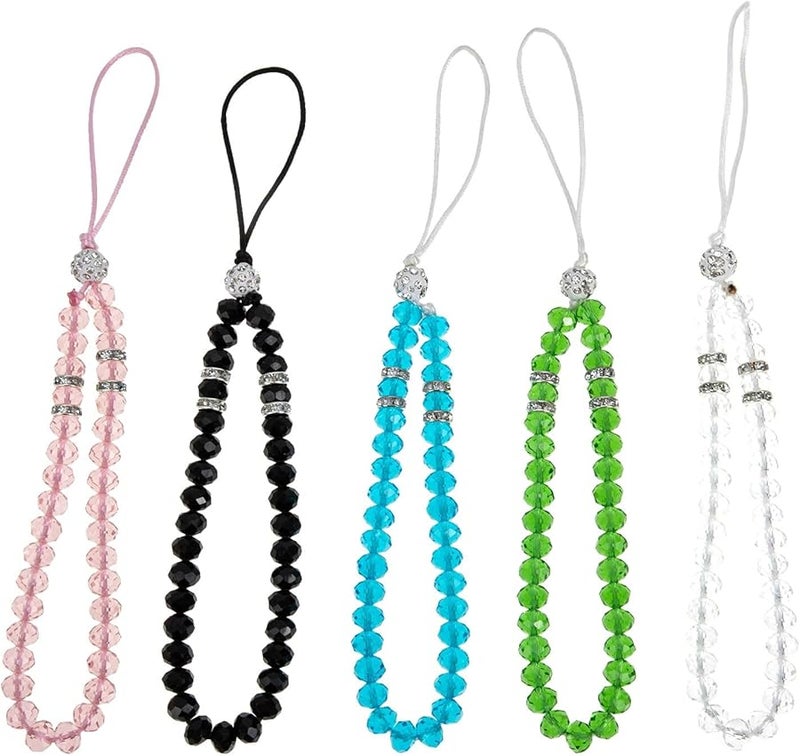 Crystal Glass Beads Phone Lanyard Strap Anti Lost Wristlet for Women Lightweight Design 5pcs - Image 1