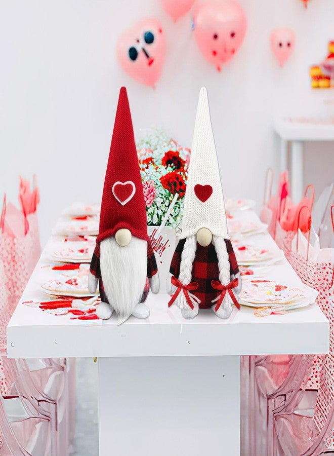 Partyprops Valentines Decorations Black Red Plaid Gnomes Plush Decorations- 2Pcs Mr & Mrs Handmade Swedish Tomte Gnomes for Tiered Tray Decor - Valentines Party Home Mantle Fireplace Table Decor Valentine Gnomes - Image 5