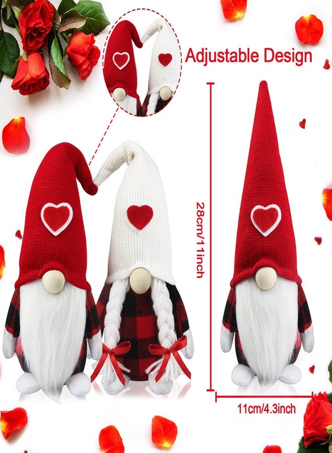 Partyprops Valentines Decorations Black Red Plaid Gnomes Plush Decorations- 2Pcs Mr & Mrs Handmade Swedish Tomte Gnomes for Tiered Tray Decor - Valentines Party Home Mantle Fireplace Table Decor Valentine Gnomes - Image 2