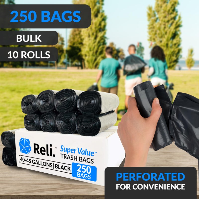 Reli. 40 to 45 Gallon Trash Bags Heavy Duty | 250 Trash Bags | Super Sizeable, Black, Garbage for Serious Cleanup - Image 2