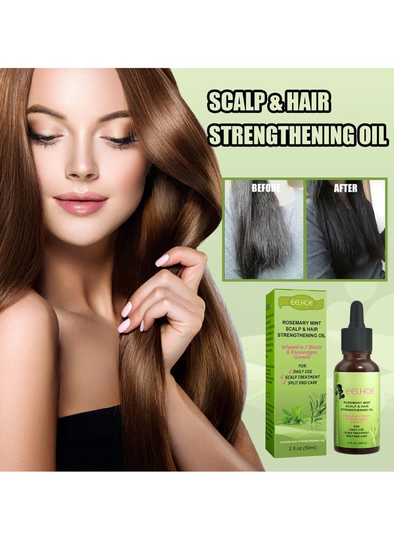 EELHOE Rosemary Mint Scalp & Hair Strengthening Oil 59ml Rosemary Essential Oil for Hair Growth Pure Organic Rosemary Oil for Dry Damaged Hair and Growth Hair Scalp Oil Pure and Natural Premium Quality Oil Hair Loss Treatment Oil for Men and Women - Image 2