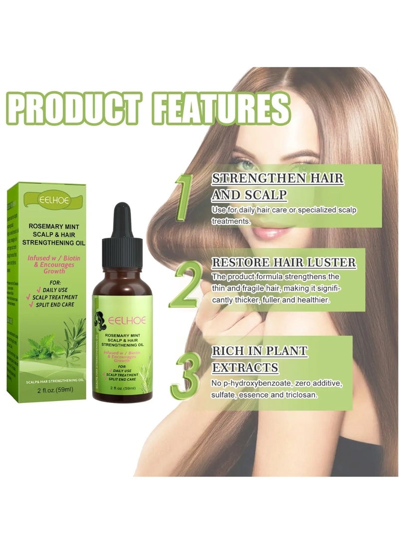 EELHOE Rosemary Mint Scalp & Hair Strengthening Oil 59ml Rosemary Essential Oil for Hair Growth Pure Organic Rosemary Oil for Dry Damaged Hair and Growth Hair Scalp Oil Pure and Natural Premium Quality Oil Hair Loss Treatment Oil for Men and Women - Image 3