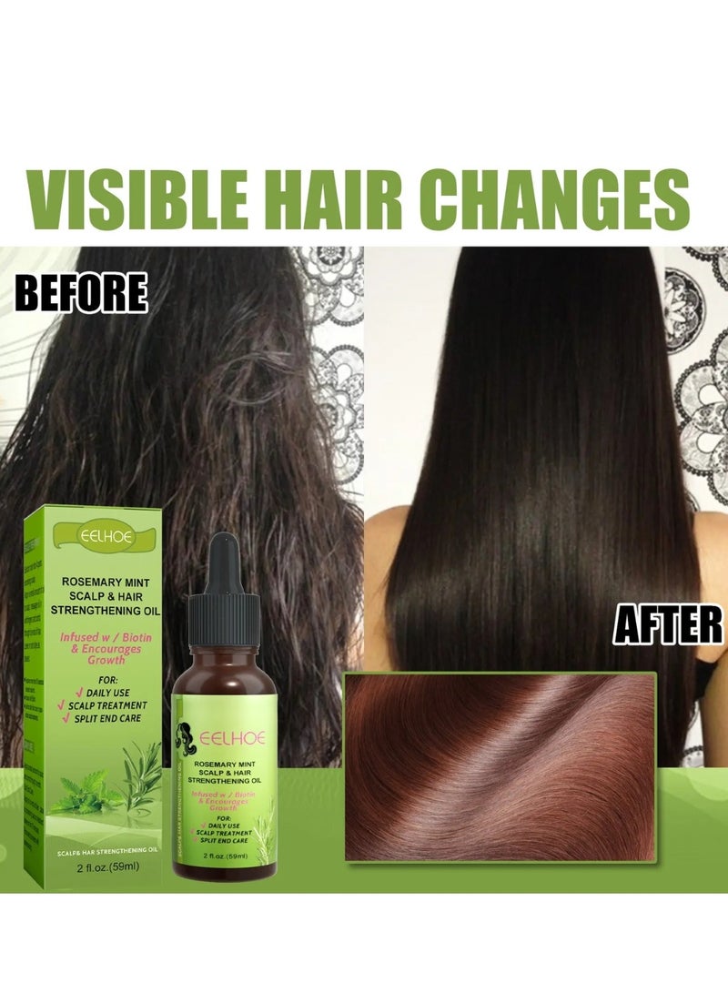 EELHOE Rosemary Mint Scalp & Hair Strengthening Oil 59ml Rosemary Essential Oil for Hair Growth Pure Organic Rosemary Oil for Dry Damaged Hair and Growth Hair Scalp Oil Pure and Natural Premium Quality Oil Hair Loss Treatment Oil for Men and Women - Image 5
