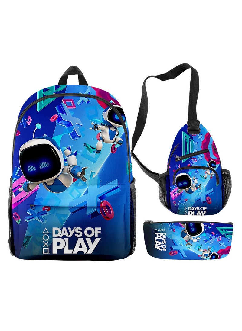 Generic Astro Bot Cosmic Robot Three-Piece Backpack Student Backpack School Bag Shoulder Bag Pencil Case Birthday Gift  - Image 1