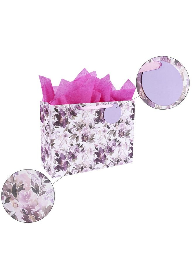 MAYPLUSS 16" Extra Large Gift Bag With Greeting Card And Tissue Paper Purple Floral For Mothers Day Birthday - Image 2