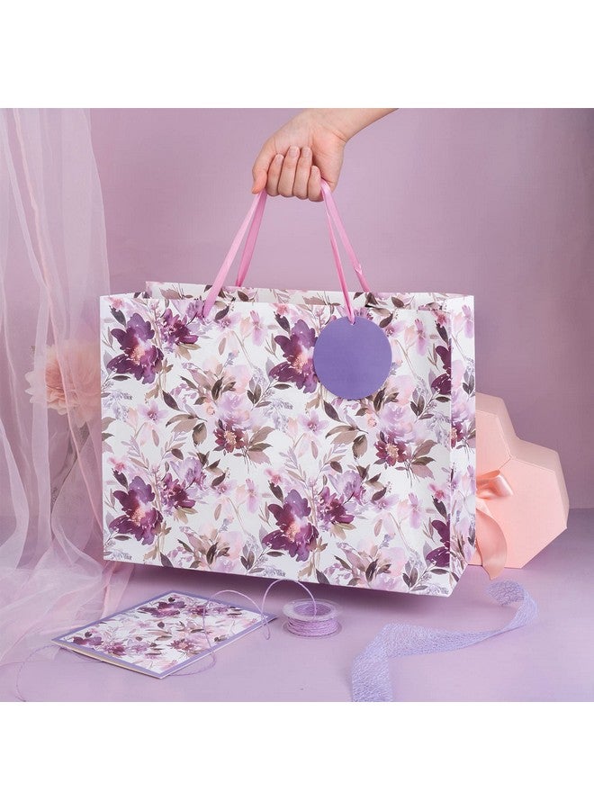 MAYPLUSS 16" Extra Large Gift Bag With Greeting Card And Tissue Paper Purple Floral For Mothers Day Birthday - Image 4