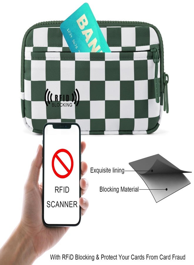 NEWROGENG محفظة نيوروجينج النسائية بنقشة مربعات، محفظة كروسبودي مزودة بتقنية RFID وأربعة سحابات، حامل بطاقات ائتمان، منظم هاتف محمول لحفلات الزفاف، لون أخضر بنقشة مربعات - Image 4