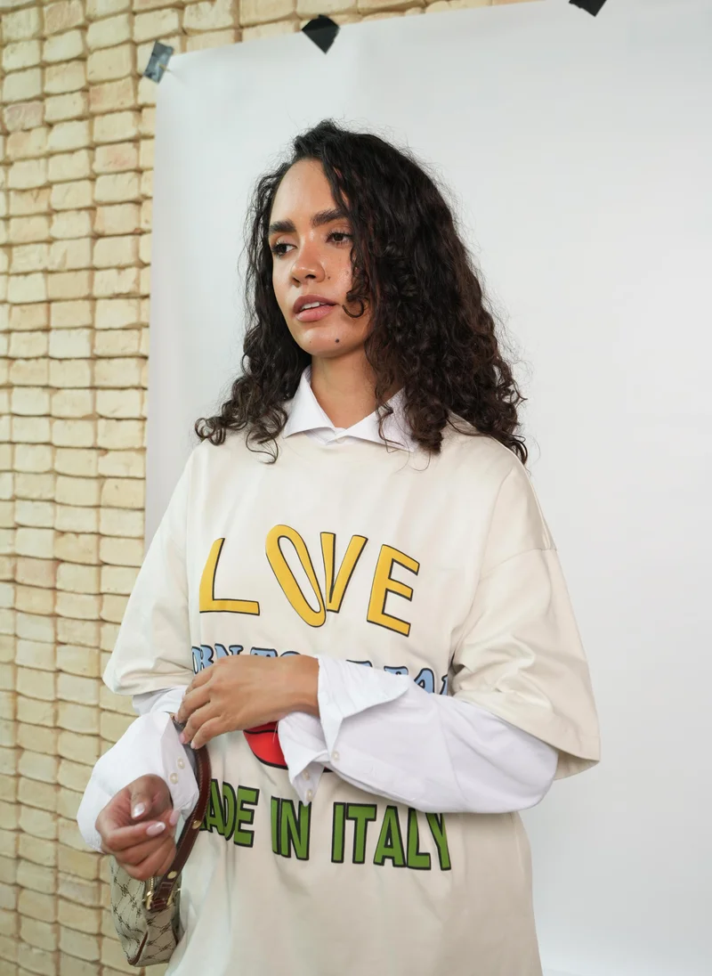 فلاش موب نيشن Love Graphic T-Shirt – Vintage White