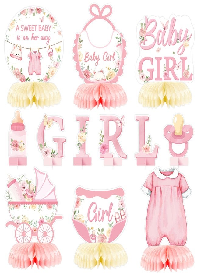 ANGOLIO 12Pcs Floral Sweet Baby Shower Party Honeycomb Centerpieces Valentine's Day Gifts Sweet Baby Is On Her Way Baby Girl Party Table Decoration Pink Floral Girl Decor for Baptism Gender Reveal - Image 1