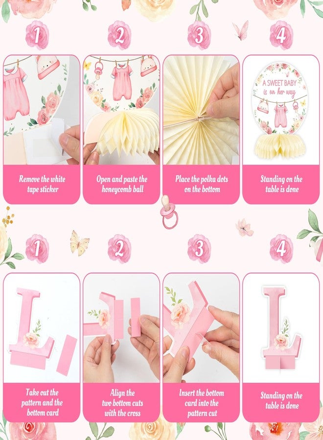 ANGOLIO 12Pcs Floral Sweet Baby Shower Party Honeycomb Centerpieces Valentine's Day Gifts Sweet Baby Is On Her Way Baby Girl Party Table Decoration Pink Floral Girl Decor for Baptism Gender Reveal - Image 3