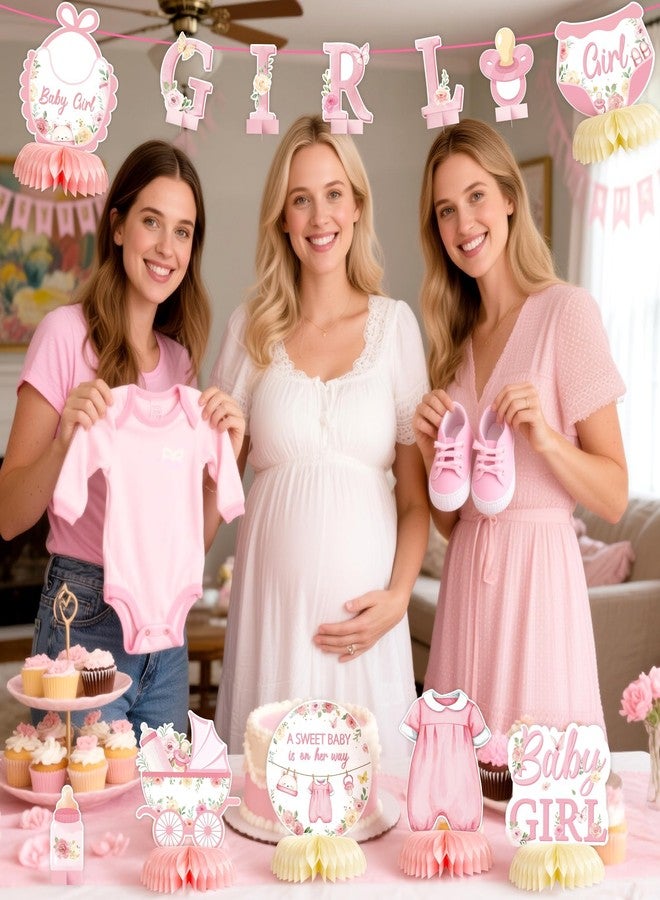 ANGOLIO 12Pcs Floral Sweet Baby Shower Party Honeycomb Centerpieces Valentine's Day Gifts Sweet Baby Is On Her Way Baby Girl Party Table Decoration Pink Floral Girl Decor for Baptism Gender Reveal - Image 5