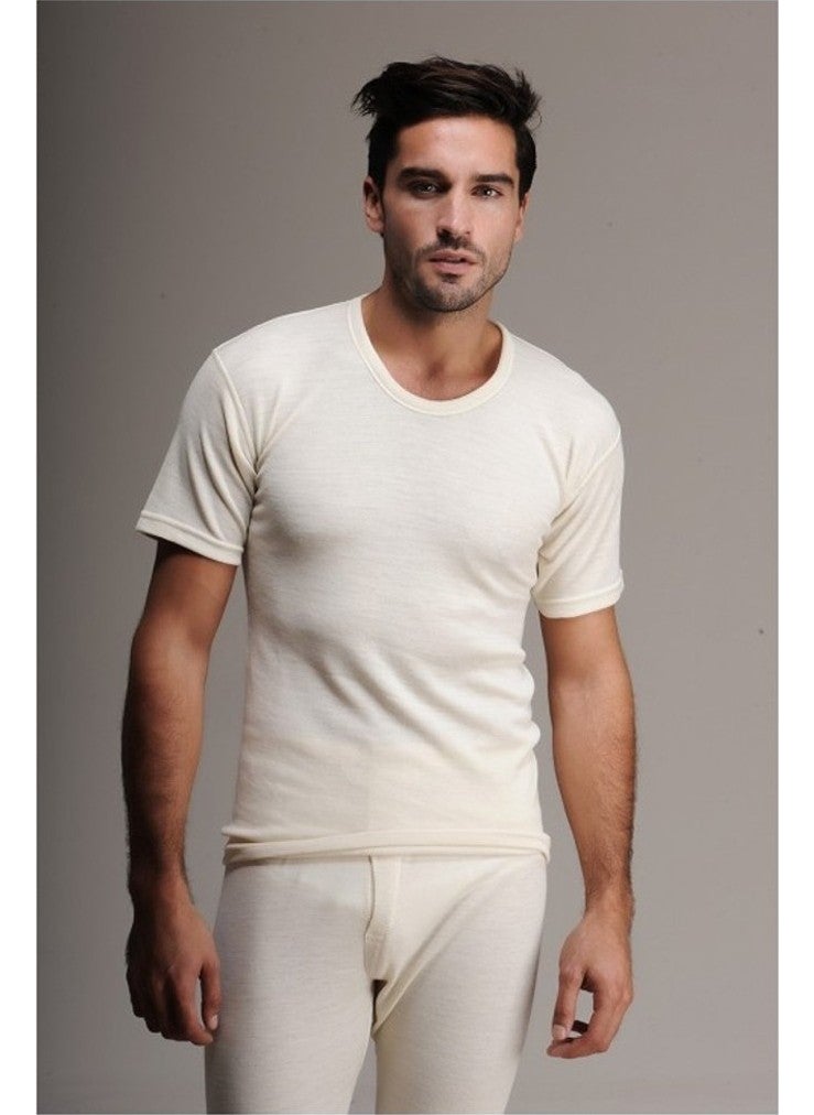 Elif Çamaşır - Elif Laundry Hasyün Men's Wool Short Sleeve Underwear Undershirt Cream - Image 1