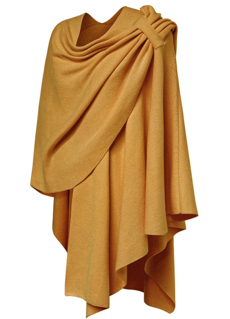 PULI Womens Large Cross Front Poncho Sweater Wrap Topper Knitted Elegant Shawls Cape for Fall Winter Ginger Yellow - Image 4