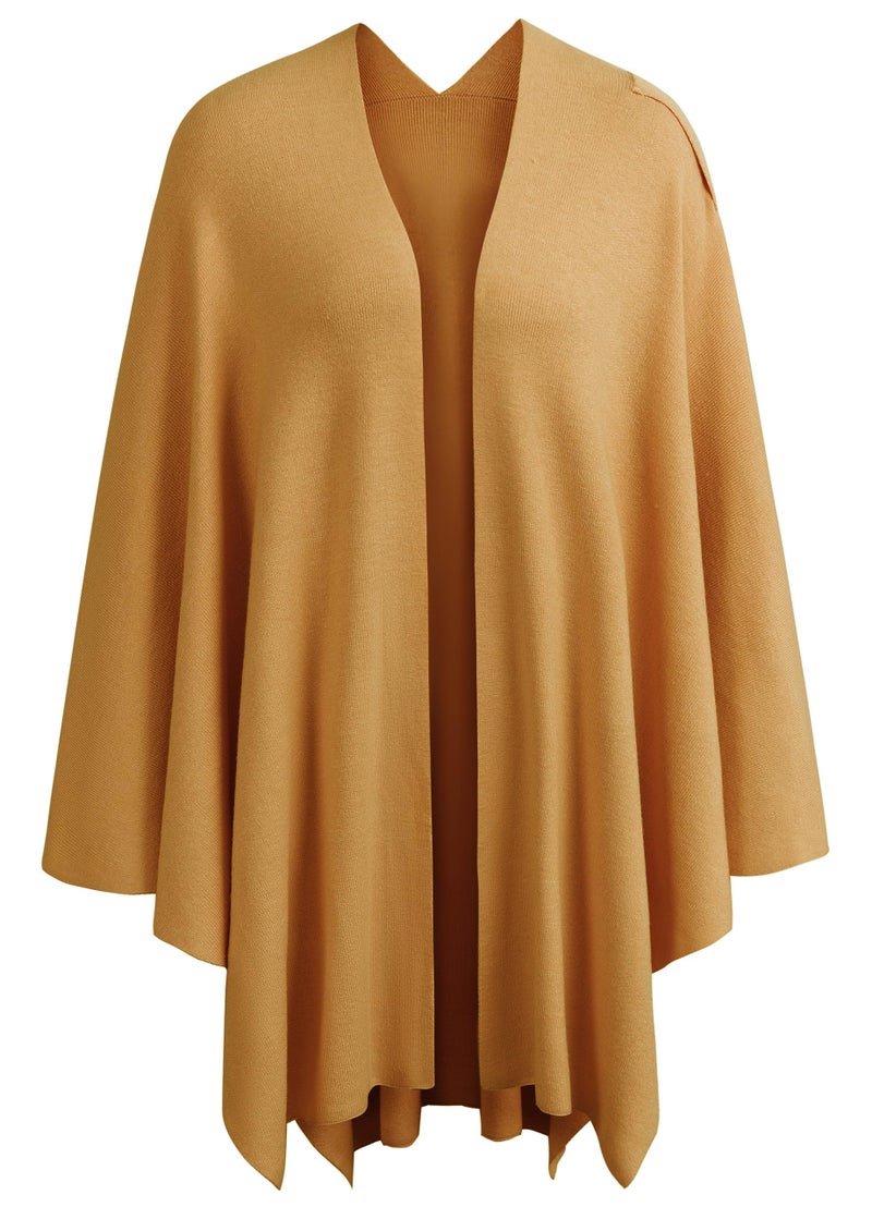PULI Womens Large Cross Front Poncho Sweater Wrap Topper Knitted Elegant Shawls Cape for Fall Winter Ginger Yellow - Image 5