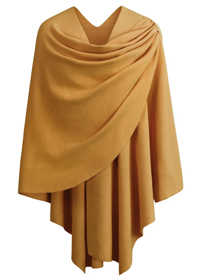 PULI Womens Large Cross Front Poncho Sweater Wrap Topper Knitted Elegant Shawls Cape for Fall Winter Ginger Yellow - Image 1