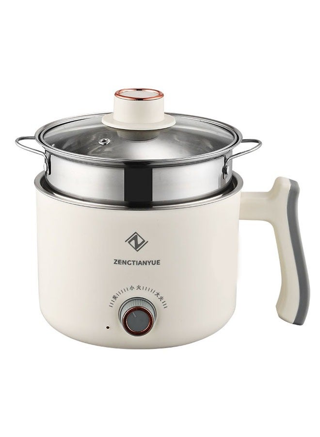 YelaJoy 1.8L Multi-Function Electric Pot - Compact Stainless Steel Cooker with Steamer Basket, 800W Fast Heating, Safe Shatterproof Lid & Cool-Touch Handle for Dorm & Small Kitchen (Ivory White)  - Image 1
