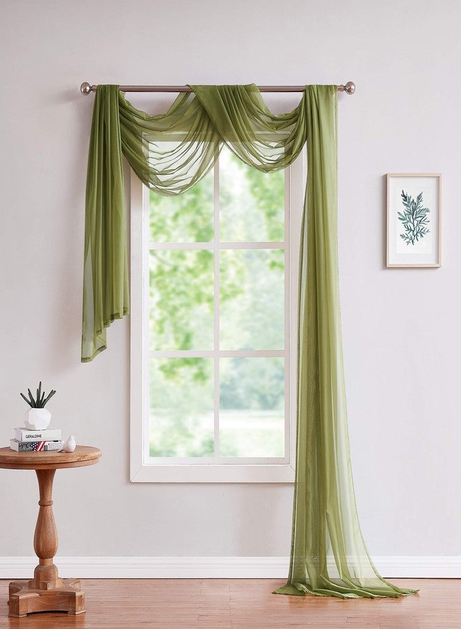 LinenZone Sage Green Window Scarf Valance in 144 Inch Size. Use Window Scarves as Canopy Bed or Backdrop Curtains, Curtain Scarf, or Sheer Fabric for Draping. (Amazing 55 x 144, Sage) - Image 1