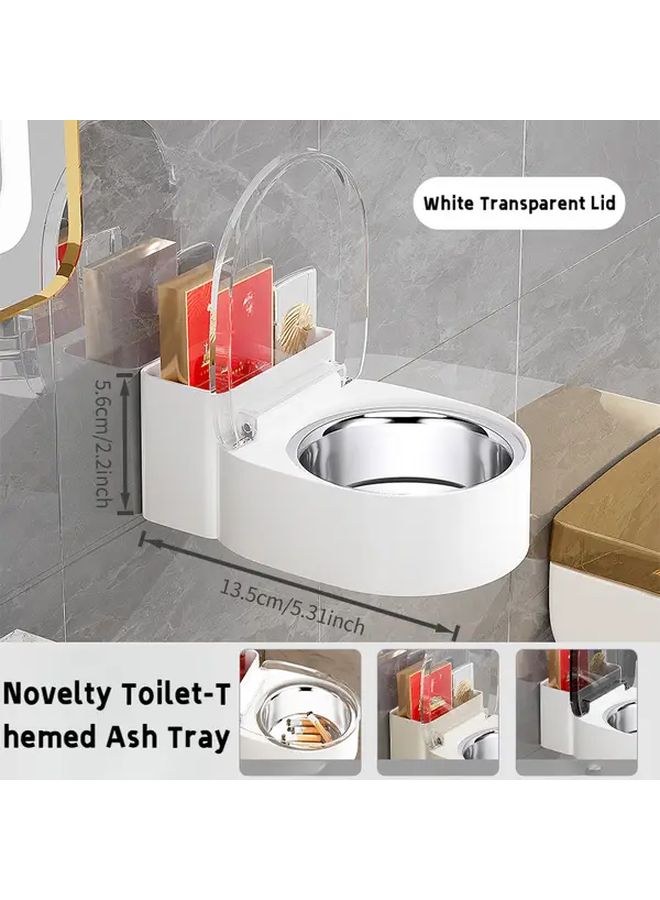 Modern White Toilet Ashtray With Lid And Lighter Holder Space Saving Bathroom Shelf Organizer - Image 5
