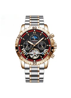 POEDAGAR European waterproof automatic men's mechanical watch Rose gold black face steel strap  - Image 1